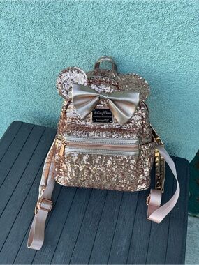 Disney Loungefly Gold Sequin Mini Backpack with Bow
